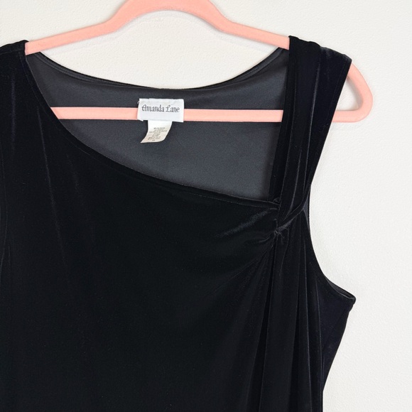 Vintage 80s Amanda Lane Black Velvet Asymmetric Midi Dress Plus Size 16 - Picture 8 of 10